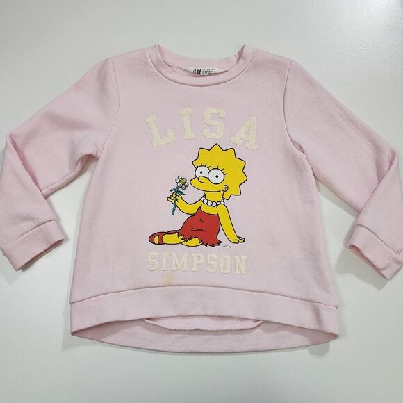 H&M Girls The Simpsons Lisa Pink Flower 3D Gems Sweatshirt Sweater Size 3-4 - Picture 3 of 10